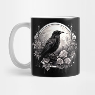 Gothic Crow, Full Moon, Roses, Raven Edgar Allan Poe Witchy Mystic Mug